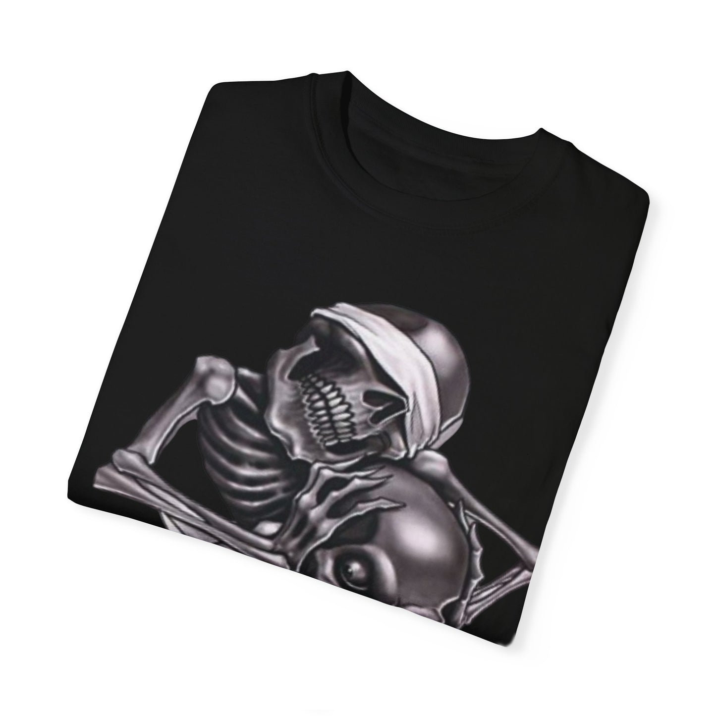 Unisex Garment-Dyed T-Shirt with Skull Design -hear no evil speak no evil see no evil- Edgy Streetwear for Halloween and Everyday