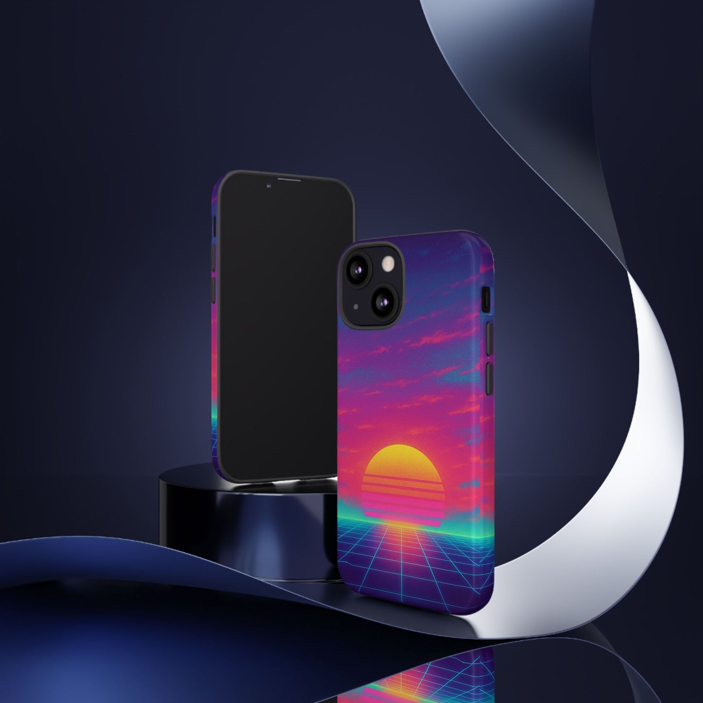 Retro Sunset Tough Phone Case - Vibrant 80s Aesthetic