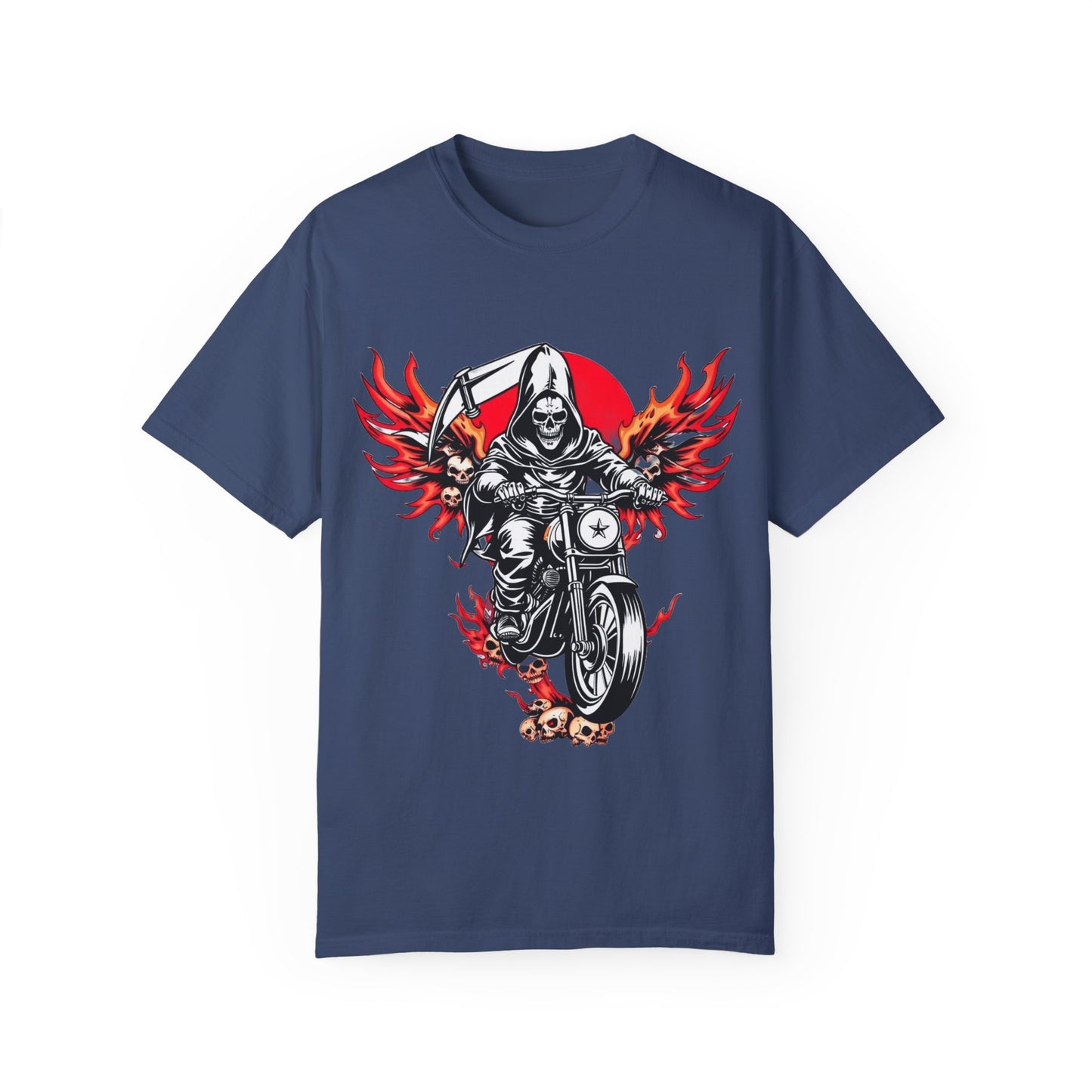 Unisex Motorcycle Grim Reaper T-Shirt - Bold Graphic Tee for Bikers and Rebels