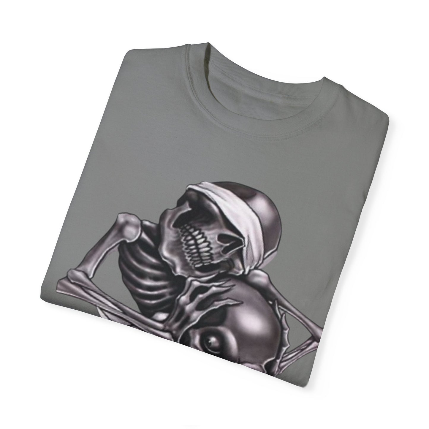 Unisex Garment-Dyed T-Shirt with Skull Design -hear no evil speak no evil see no evil- Edgy Streetwear for Halloween and Everyday