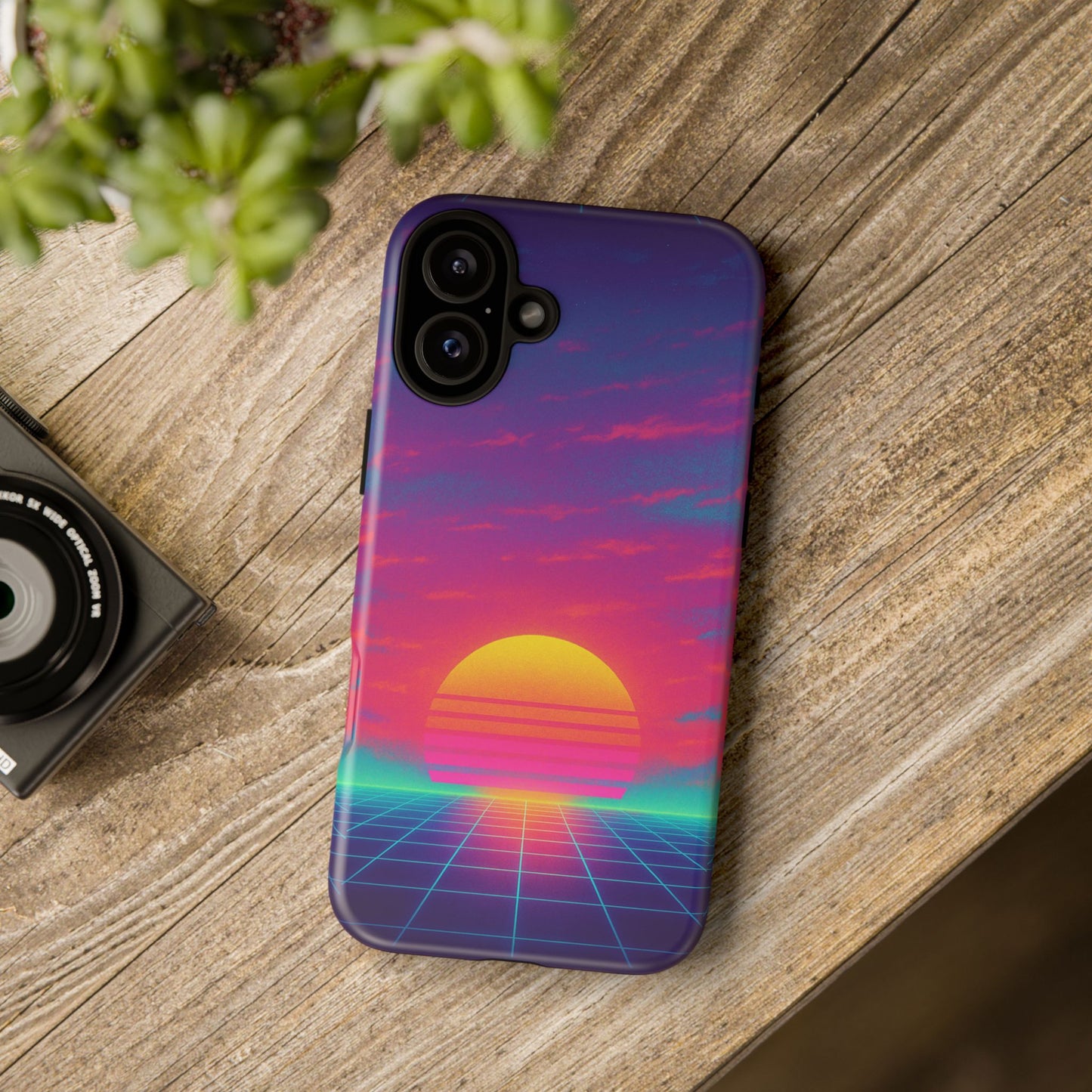 Retro Sunset Tough Phone Case - Vibrant 80s Aesthetic