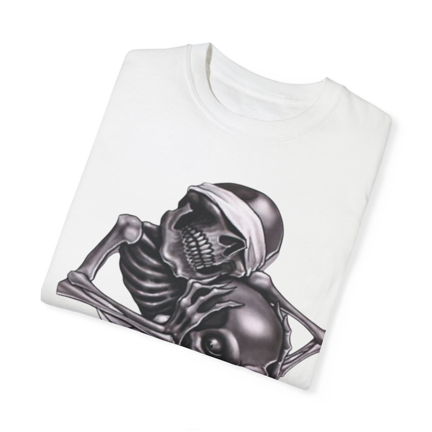 Unisex Garment-Dyed T-Shirt with Skull Design -hear no evil speak no evil see no evil- Edgy Streetwear for Halloween and Everyday
