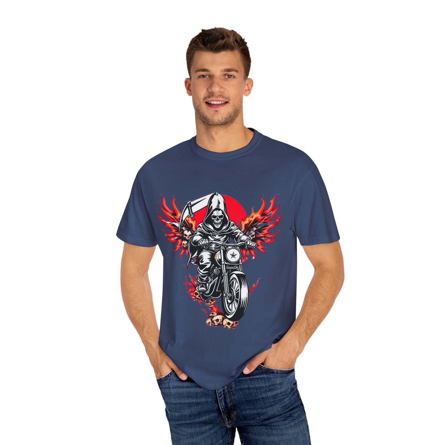 Unisex Motorcycle Grim Reaper T-Shirt - Bold Graphic Tee for Bikers and Rebels