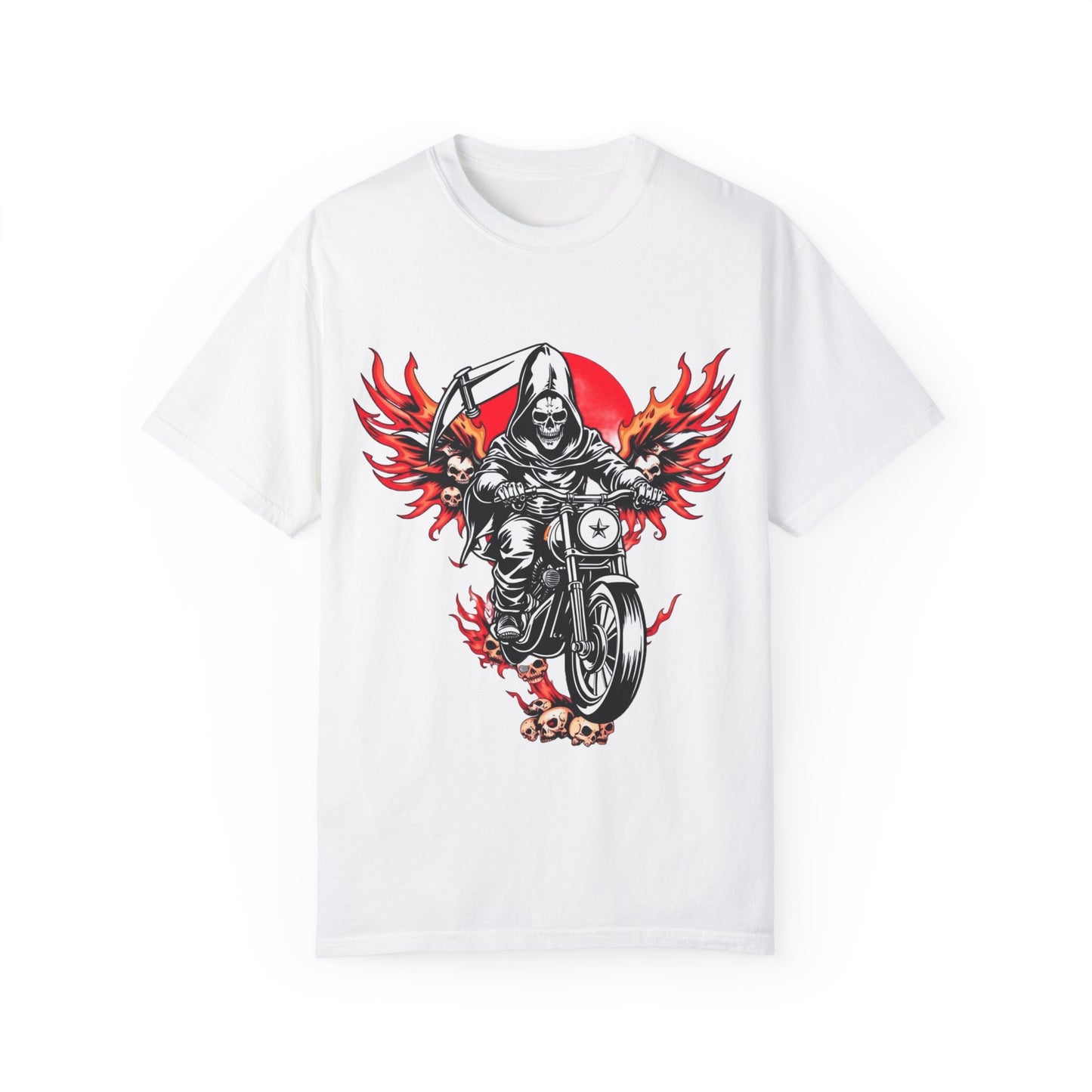 Unisex Motorcycle Grim Reaper T-Shirt - Bold Graphic Tee for Bikers and Rebels