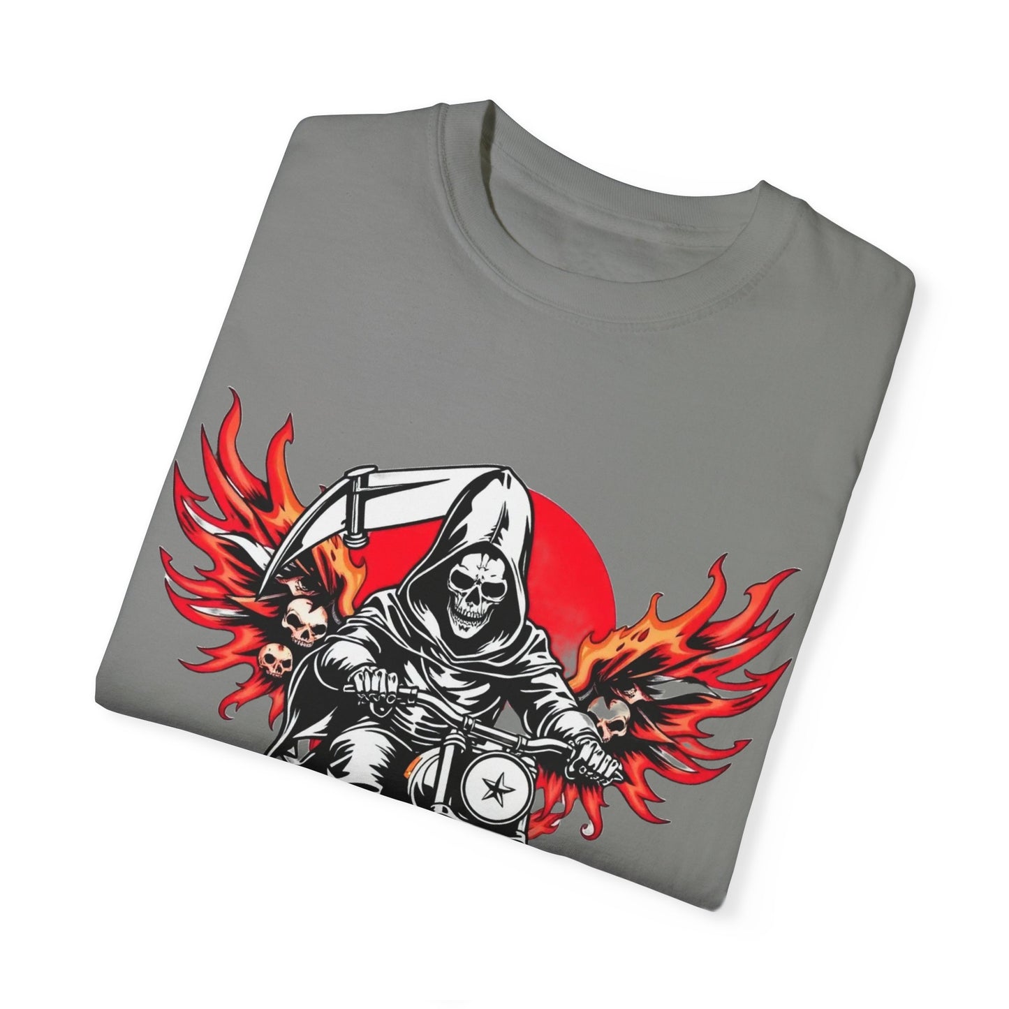 Unisex Motorcycle Grim Reaper T-Shirt - Bold Graphic Tee for Bikers and Rebels