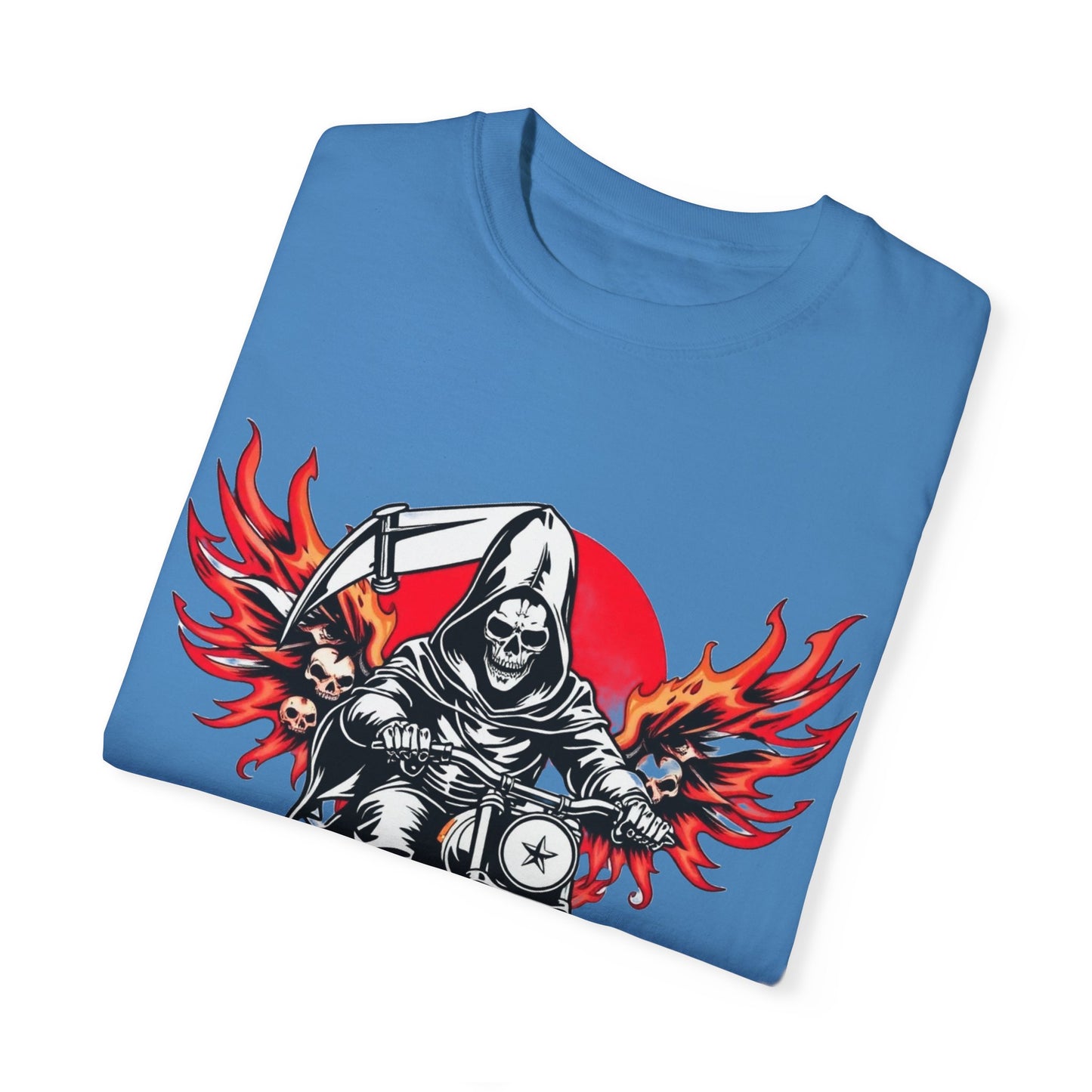 Unisex Motorcycle Grim Reaper T-Shirt - Bold Graphic Tee for Bikers and Rebels