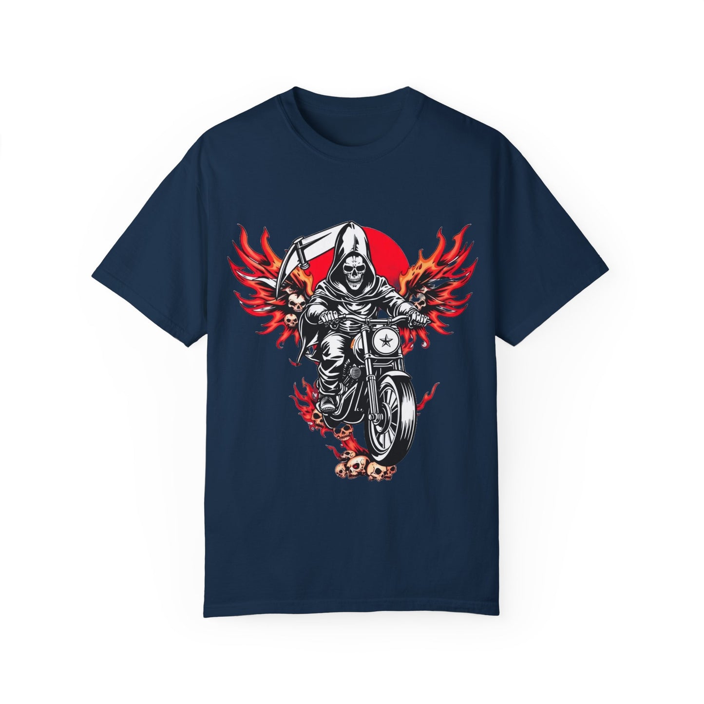 Unisex Motorcycle Grim Reaper T-Shirt - Bold Graphic Tee for Bikers and Rebels