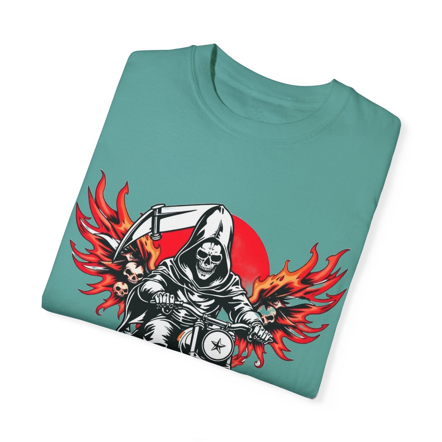 Unisex Motorcycle Grim Reaper T-Shirt - Bold Graphic Tee for Bikers and Rebels