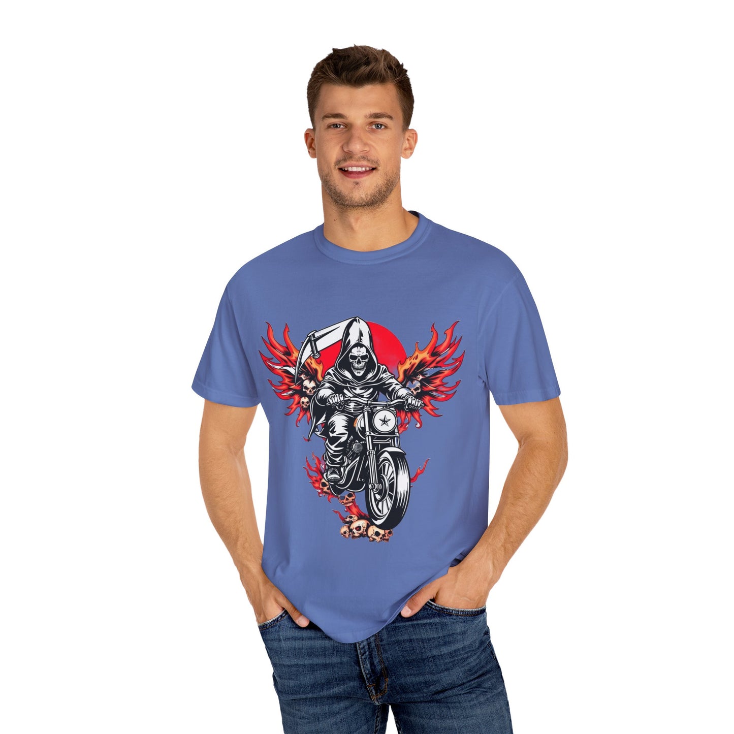Unisex Motorcycle Grim Reaper T-Shirt - Bold Graphic Tee for Bikers and Rebels
