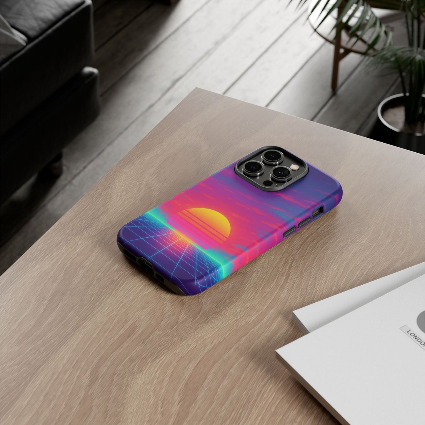 Retro Sunset Tough Phone Case - Vibrant 80s Aesthetic
