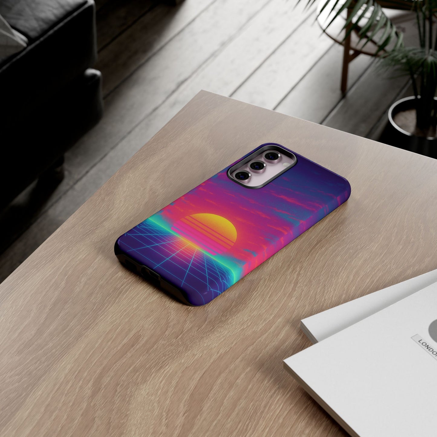 Retro Sunset Tough Phone Case - Vibrant 80s Aesthetic