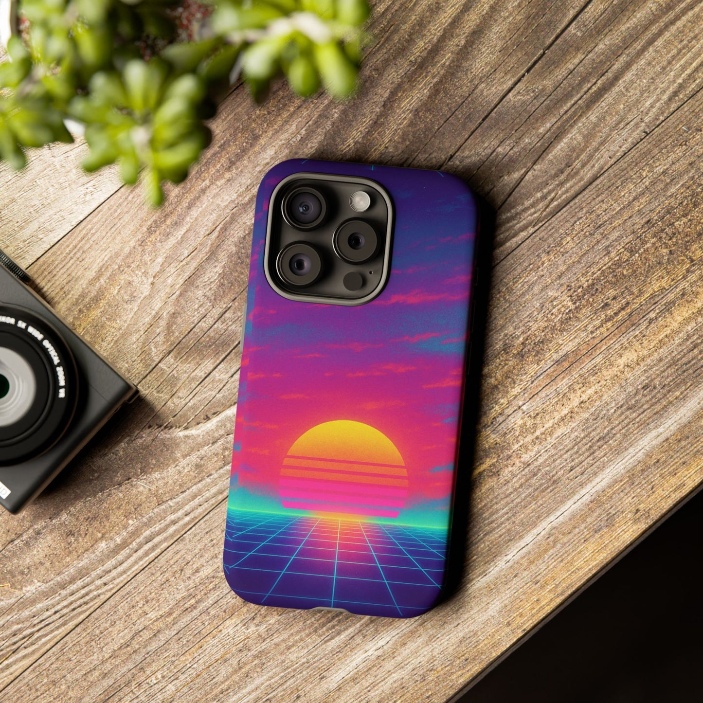 Retro Sunset Tough Phone Case - Vibrant 80s Aesthetic