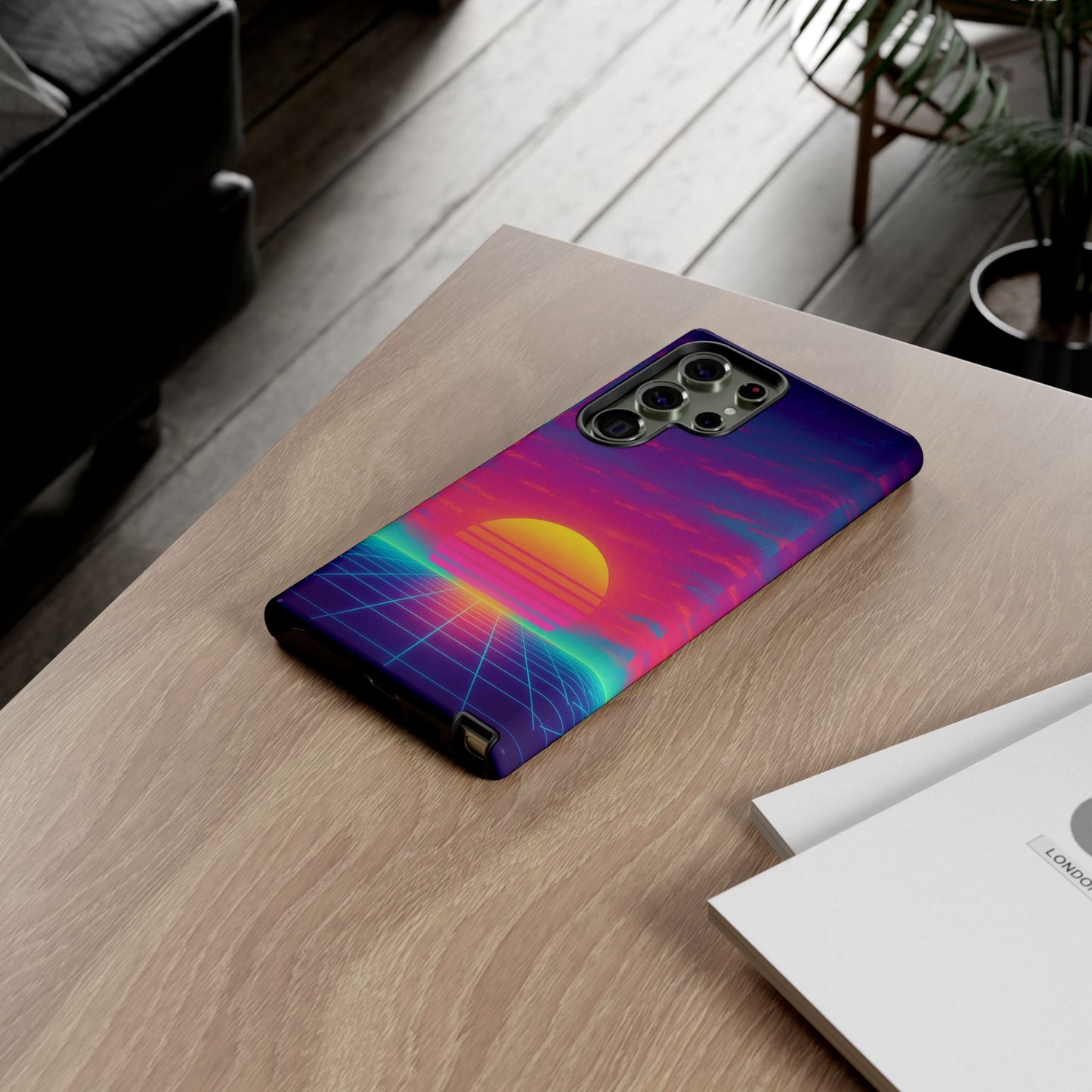 Retro Sunset Tough Phone Case - Vibrant 80s Aesthetic