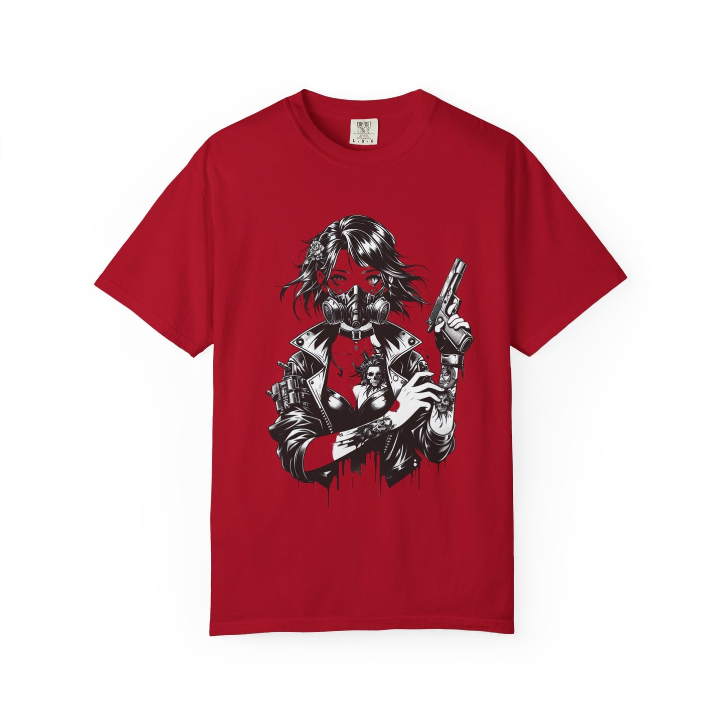 Edgy Graphic T-Shirt - Rebel Woman with Gun Design
