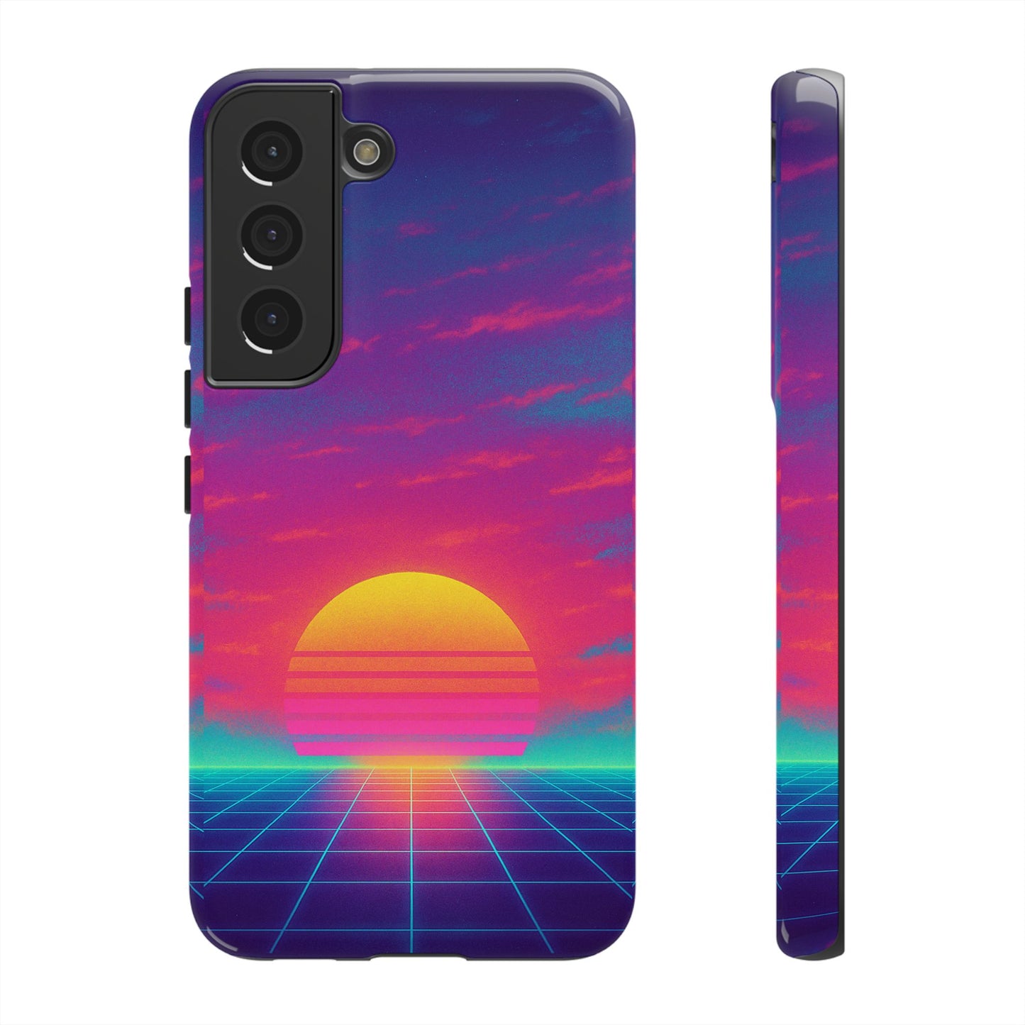 Retro Sunset Tough Phone Case - Vibrant 80s Aesthetic
