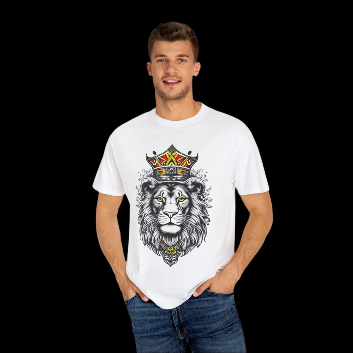 Crowned Lion Unisex Garment-Dyed T-Shirt - Bold and Artistic Design for Animal Lovers