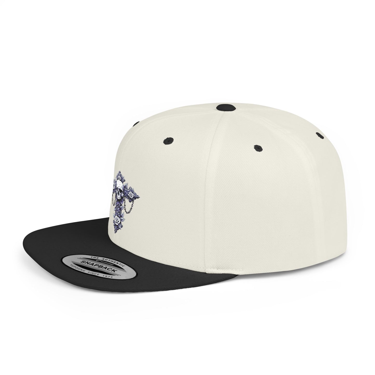 Stylish Flat Bill Snapback Hat with Unique Graphic Design