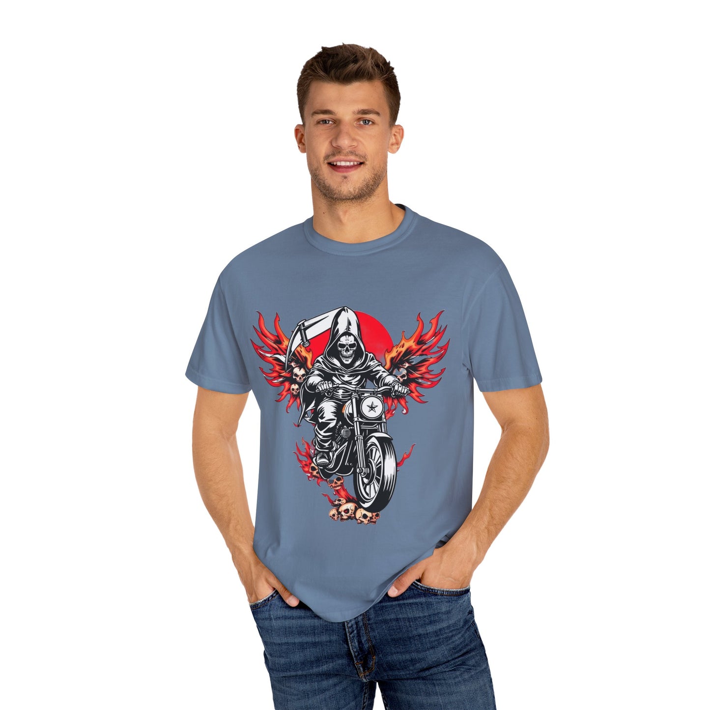 Unisex Motorcycle Grim Reaper T-Shirt - Bold Graphic Tee for Bikers and Rebels