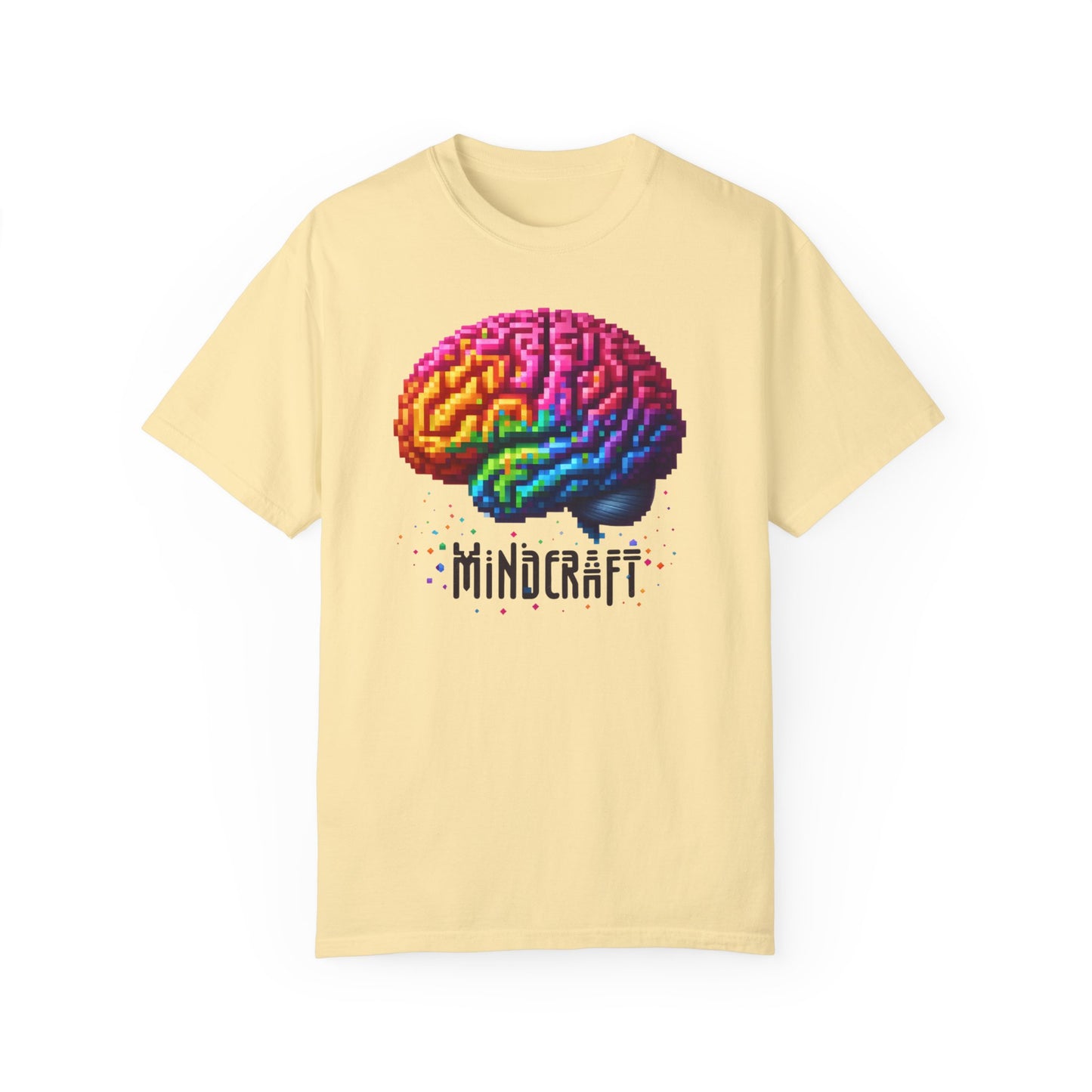 Mindcraft Brain Unisex Garment-Dyed T-Shirt | Colorful Pixel Art Tee