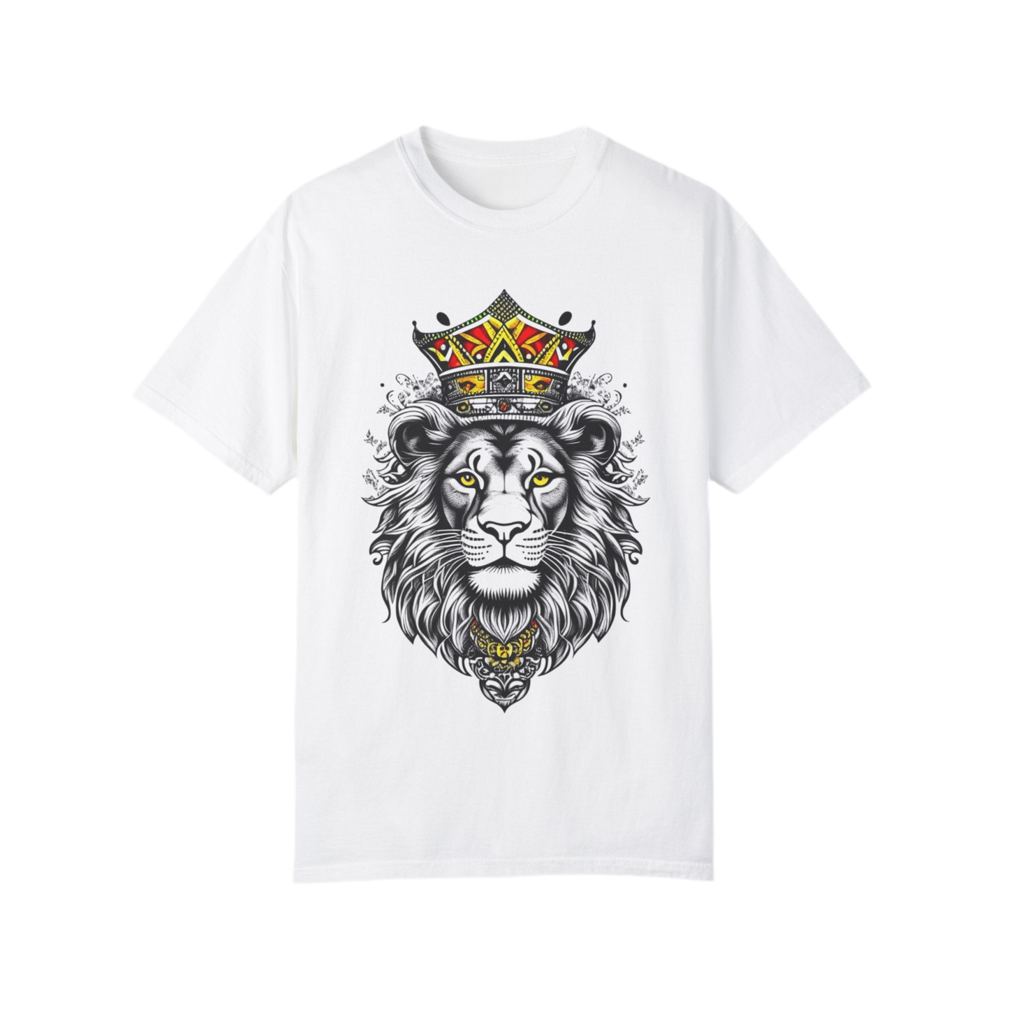 Crowned Lion Unisex Garment-Dyed T-Shirt - Bold and Artistic Design for Animal Lovers
