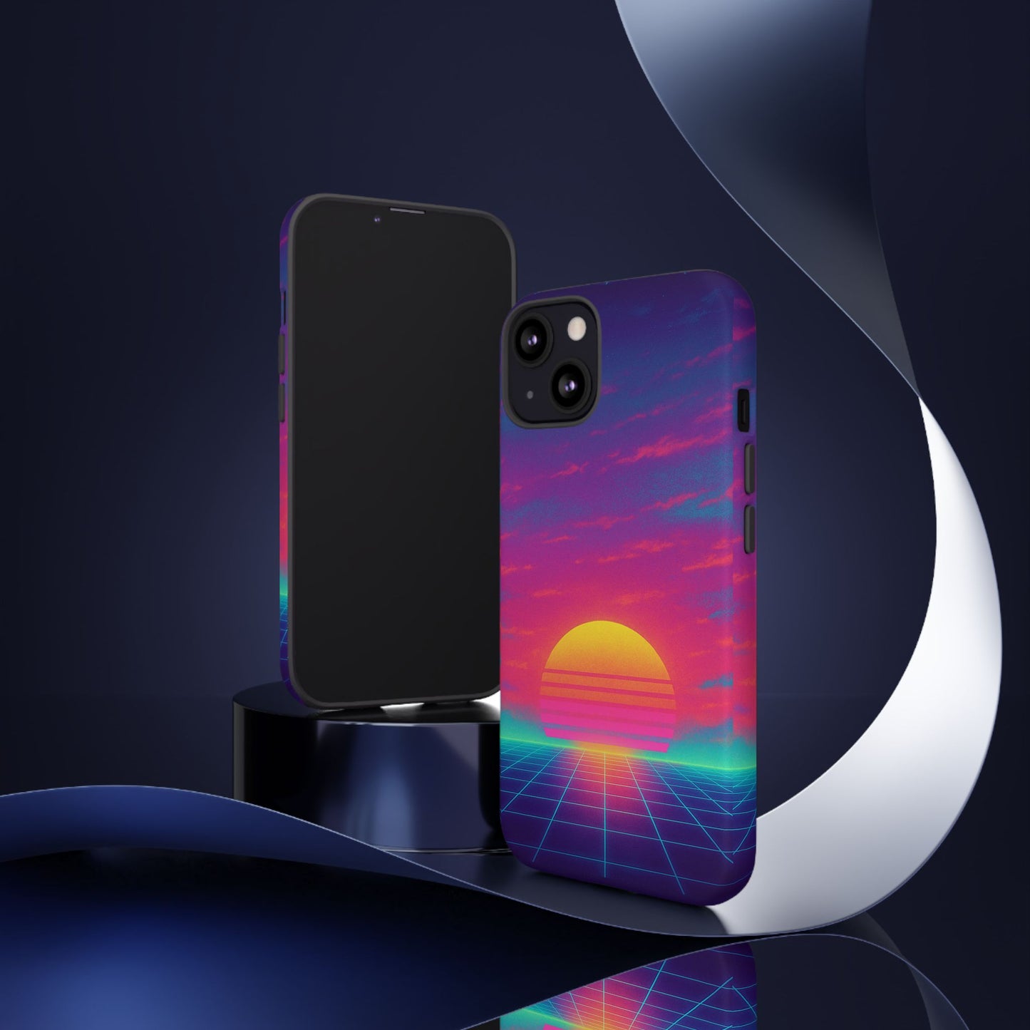Retro Sunset Tough Phone Case - Vibrant 80s Aesthetic