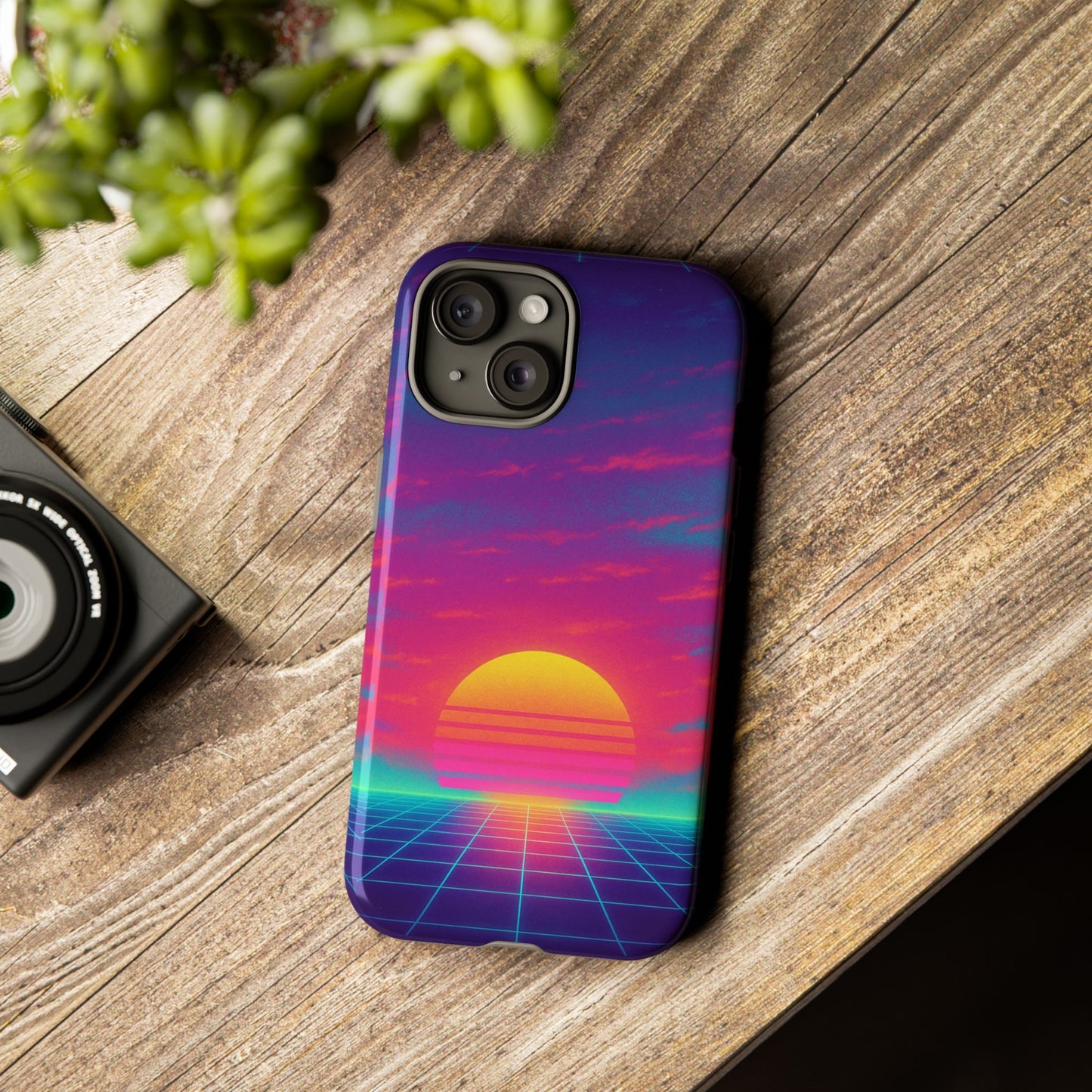 Retro Sunset Tough Phone Case - Vibrant 80s Aesthetic