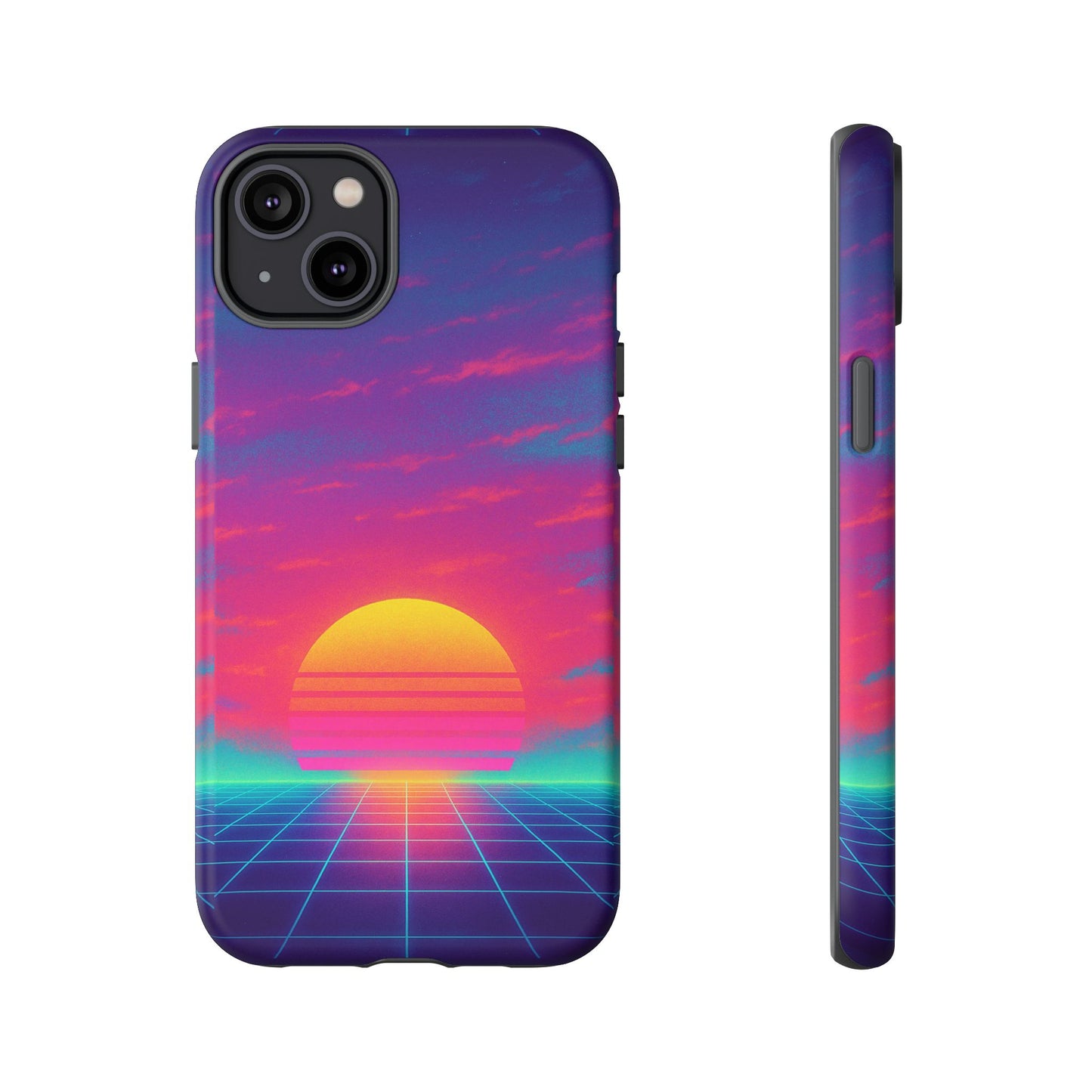 Retro Sunset Tough Phone Case - Vibrant 80s Aesthetic