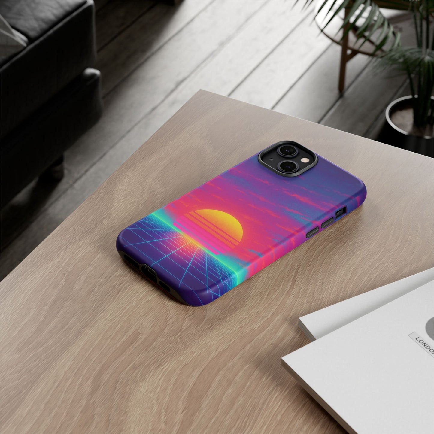 Retro Sunset Tough Phone Case - Vibrant 80s Aesthetic