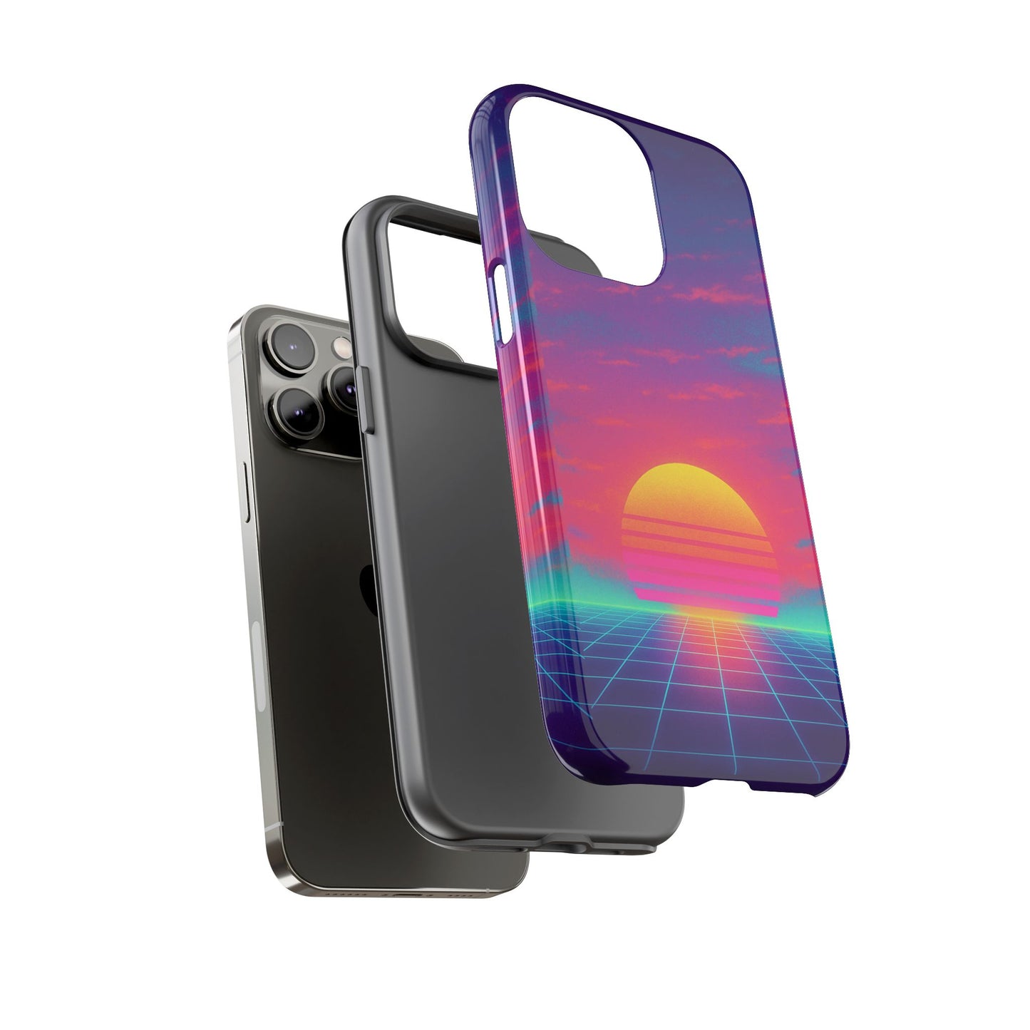 Retro Sunset Tough Phone Case - Vibrant 80s Aesthetic