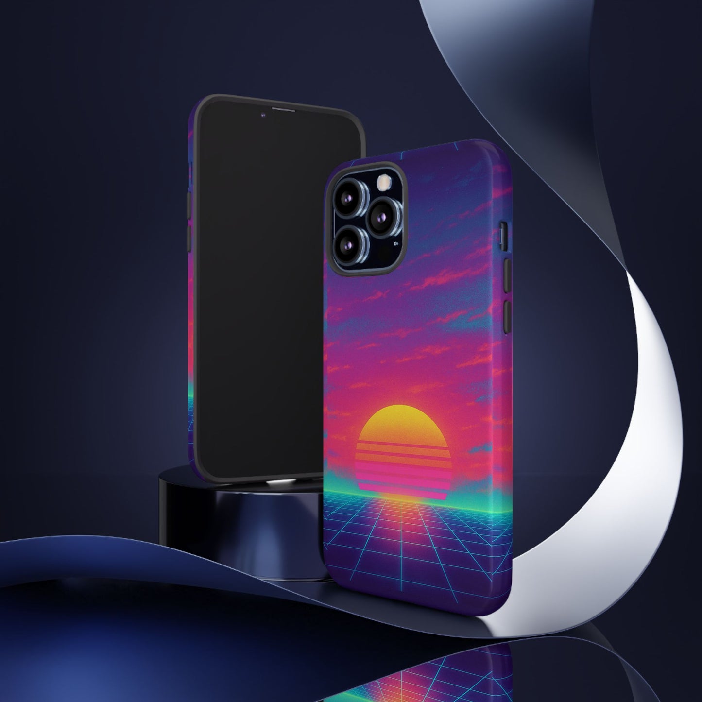Retro Sunset Tough Phone Case - Vibrant 80s Aesthetic