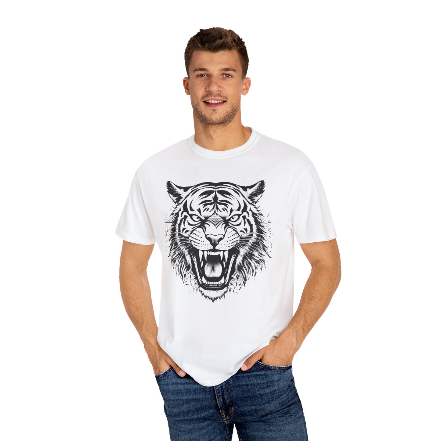 Fierce Tiger Unisex Garment-Dyed T-Shirt – Bold Graphic Tees for Animal Lovers