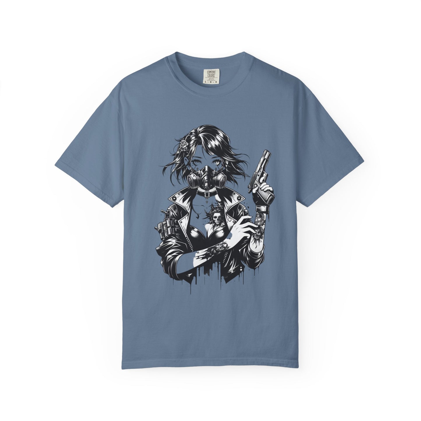 Edgy Graphic T-Shirt - Rebel Woman with Gun Design