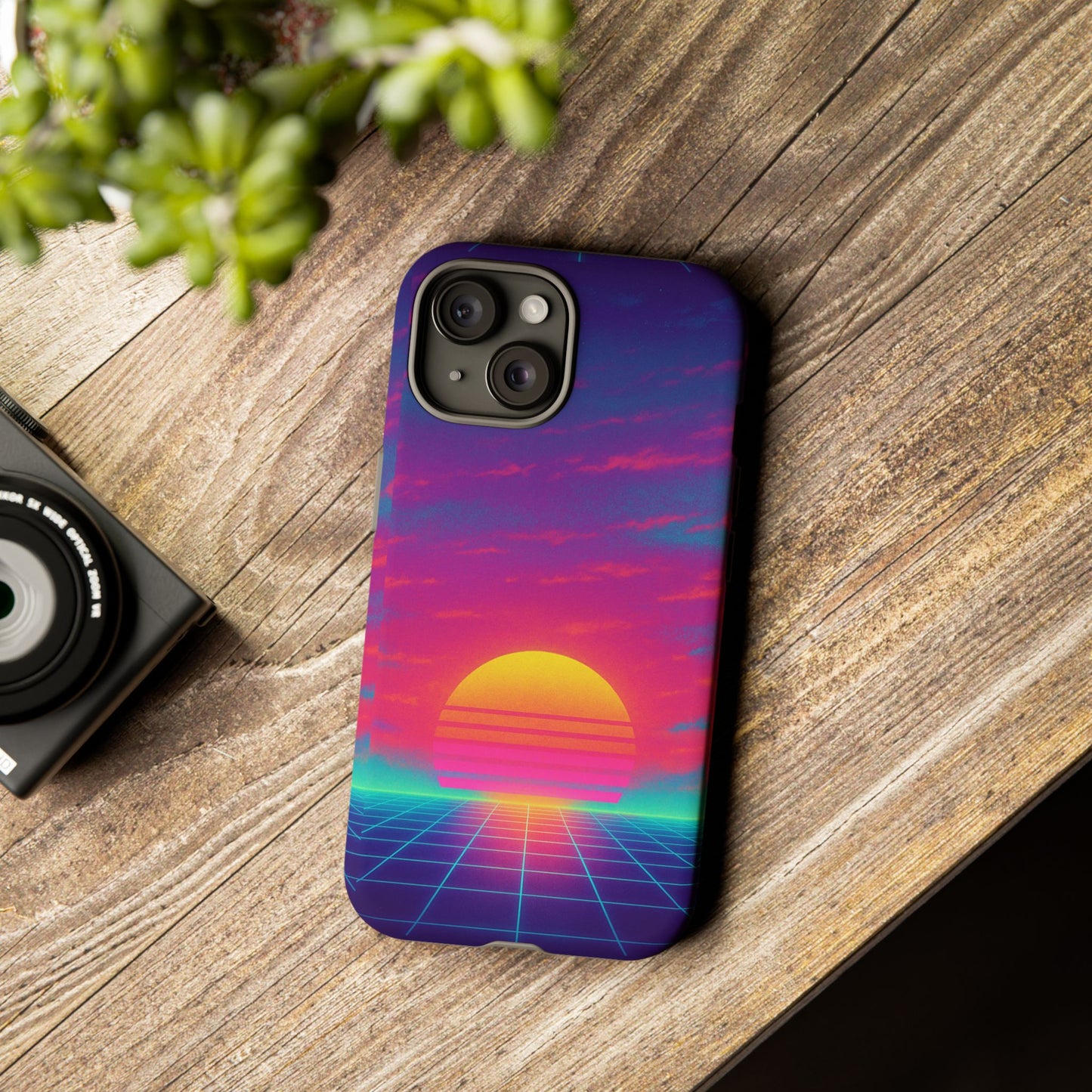 Retro Sunset Tough Phone Case - Vibrant 80s Aesthetic
