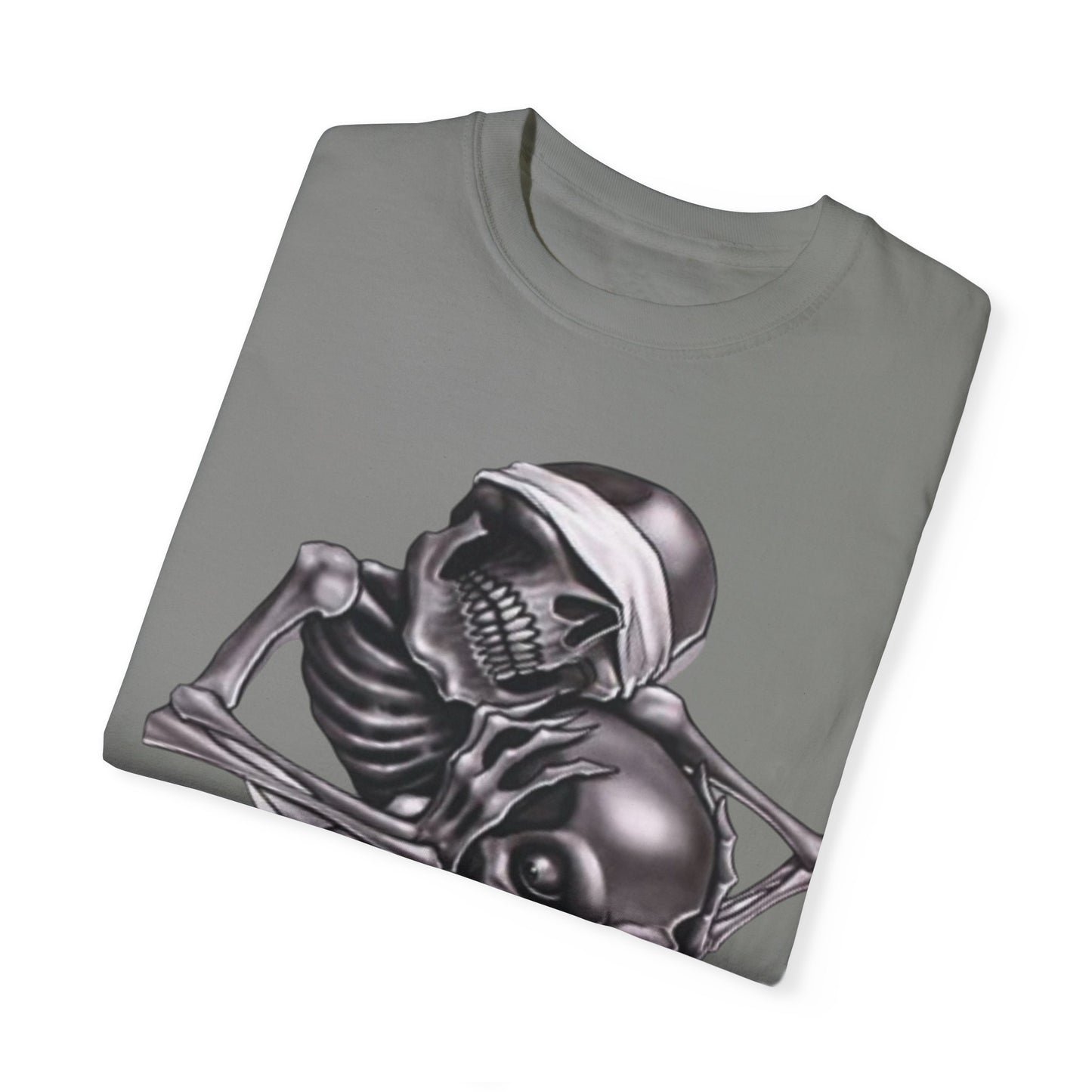 Unisex Garment-Dyed T-Shirt with Skull Design -hear no evil speak no evil see no evil- Edgy Streetwear for Halloween and Everyday