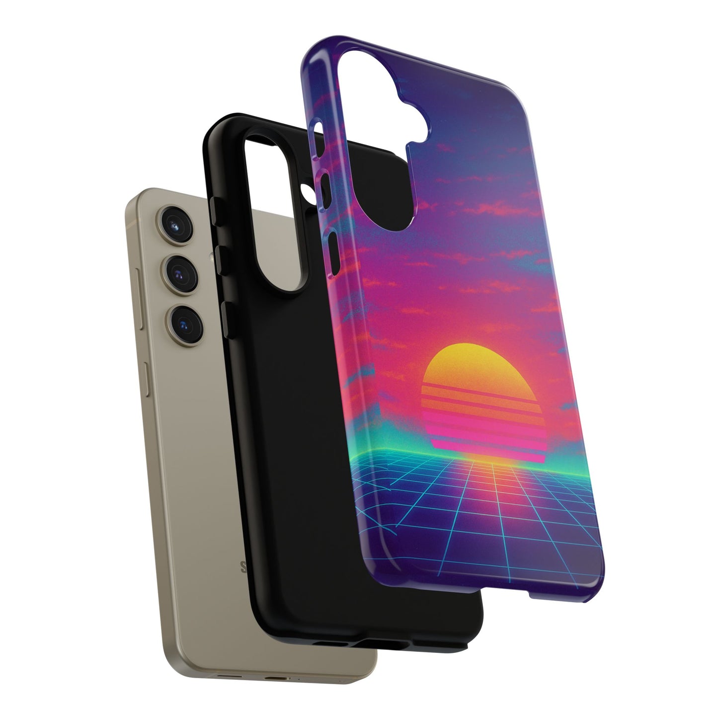 Retro Sunset Tough Phone Case - Vibrant 80s Aesthetic