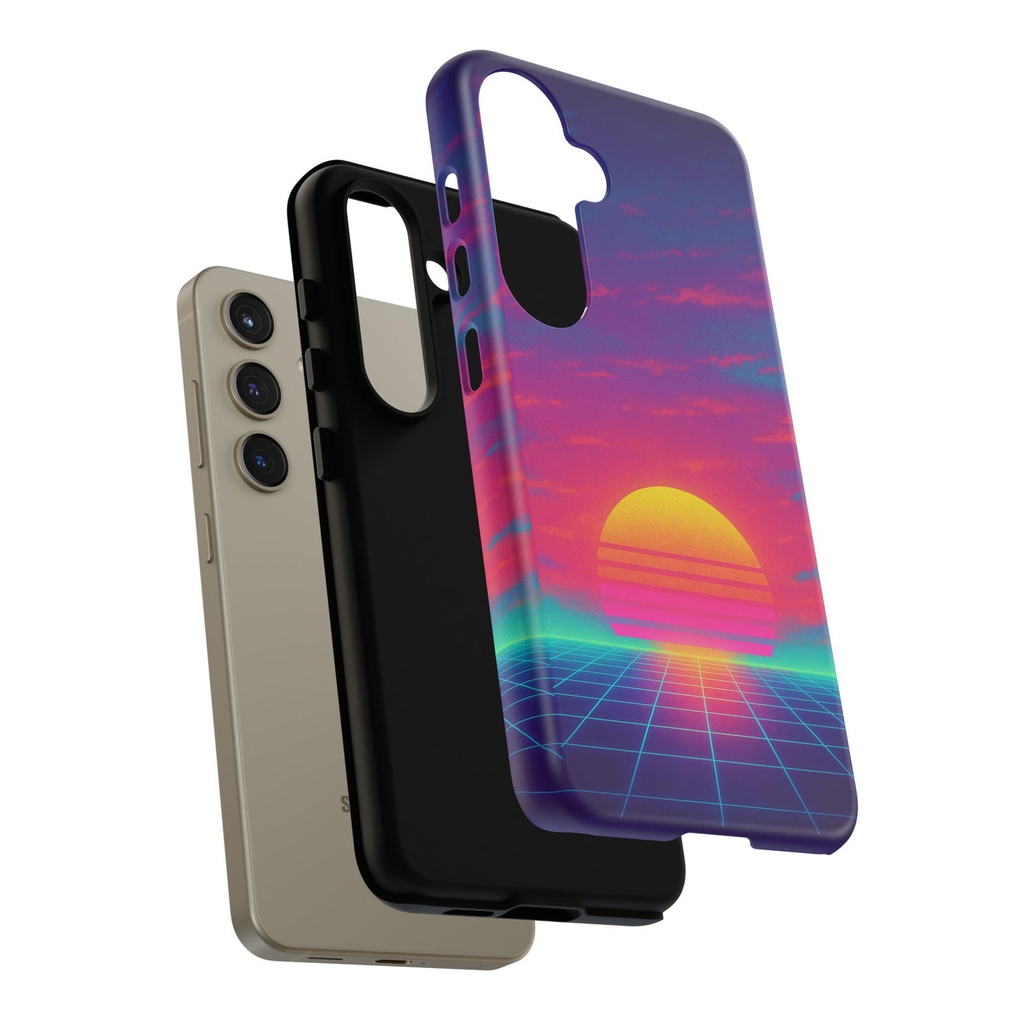 Retro Sunset Tough Phone Case - Vibrant 80s Aesthetic