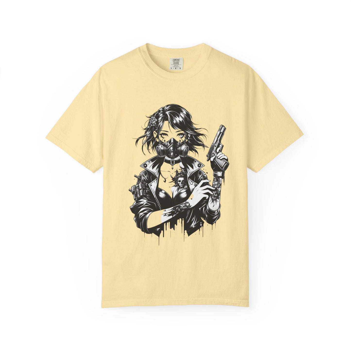 Edgy Graphic T-Shirt - Rebel Woman with Gun Design