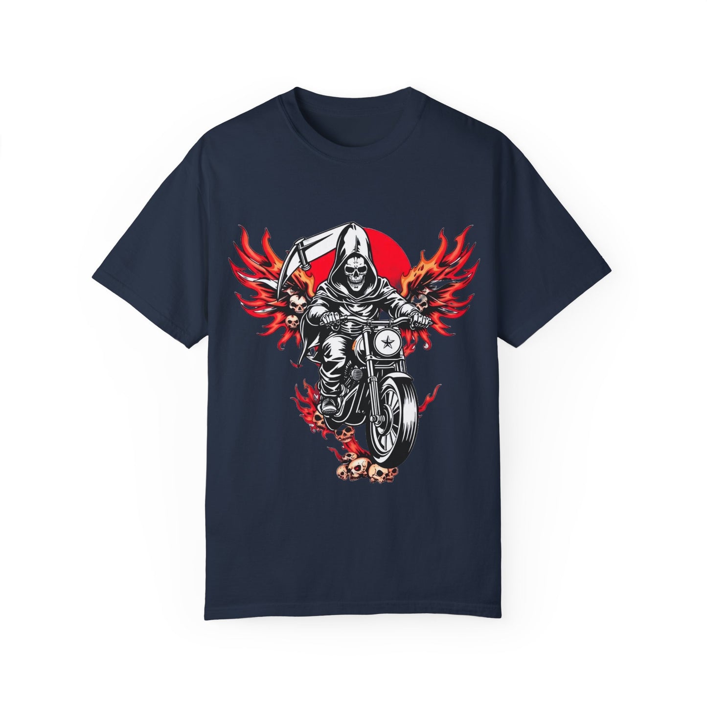 Unisex Motorcycle Grim Reaper T-Shirt - Bold Graphic Tee for Bikers and Rebels