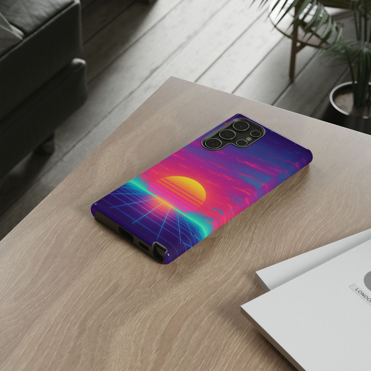 Retro Sunset Tough Phone Case - Vibrant 80s Aesthetic