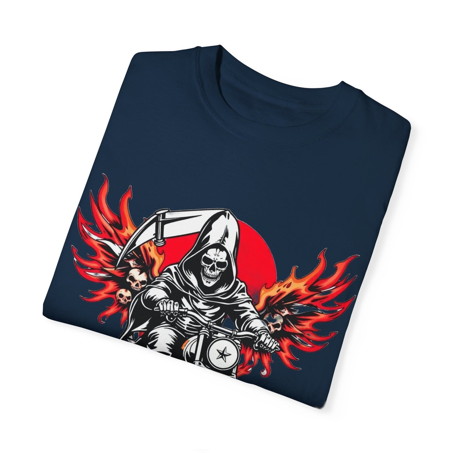 Unisex Motorcycle Grim Reaper T-Shirt - Bold Graphic Tee for Bikers and Rebels