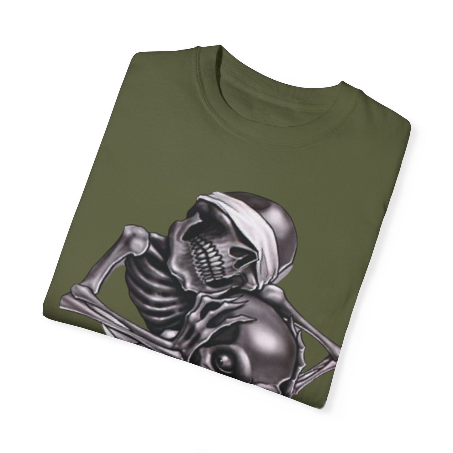 Unisex Garment-Dyed T-Shirt with Skull Design -hear no evil speak no evil see no evil- Edgy Streetwear for Halloween and Everyday