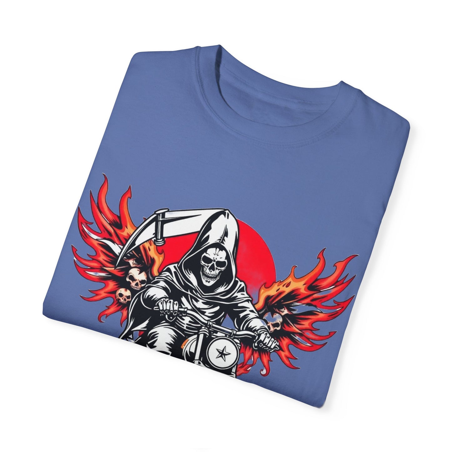 Unisex Motorcycle Grim Reaper T-Shirt - Bold Graphic Tee for Bikers and Rebels
