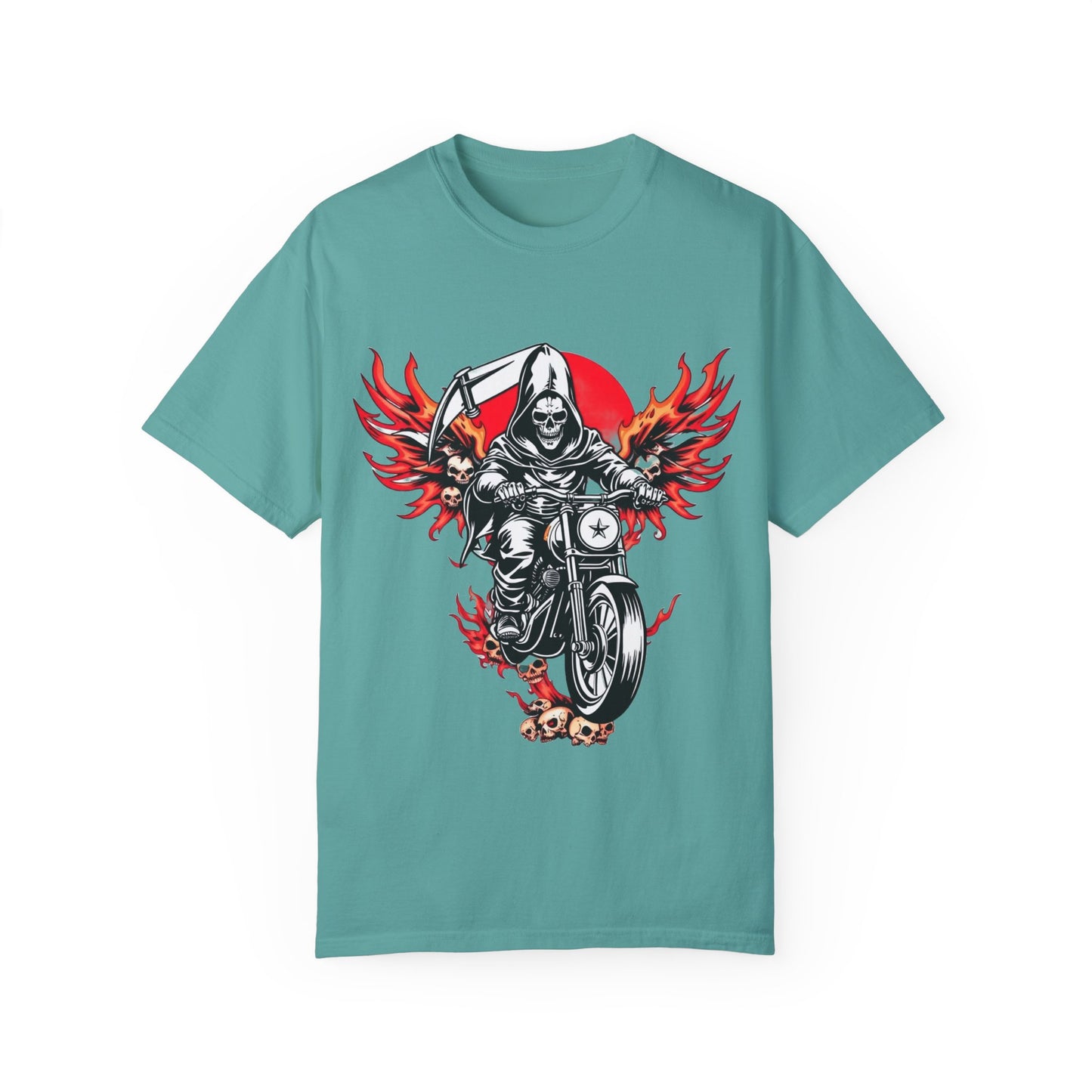 Unisex Motorcycle Grim Reaper T-Shirt - Bold Graphic Tee for Bikers and Rebels
