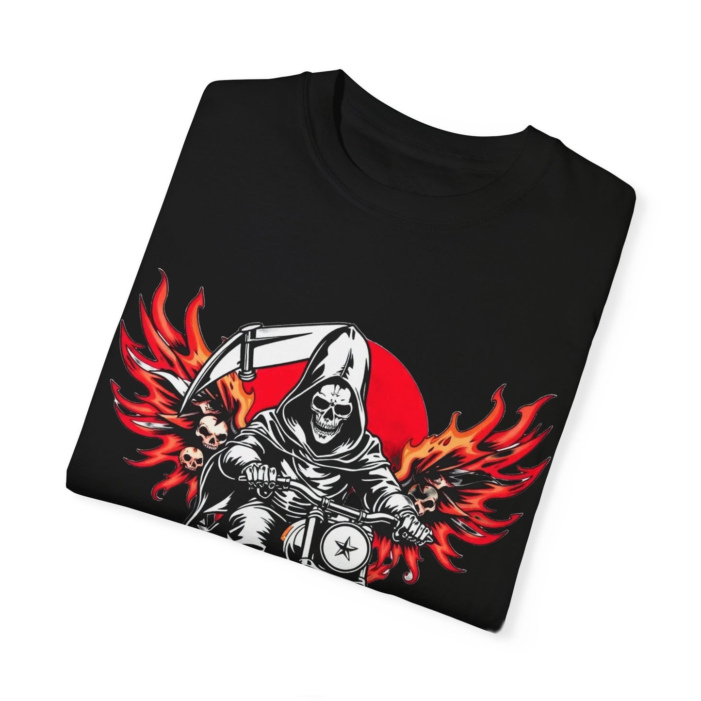 Unisex Motorcycle Grim Reaper T-Shirt - Bold Graphic Tee for Bikers and Rebels