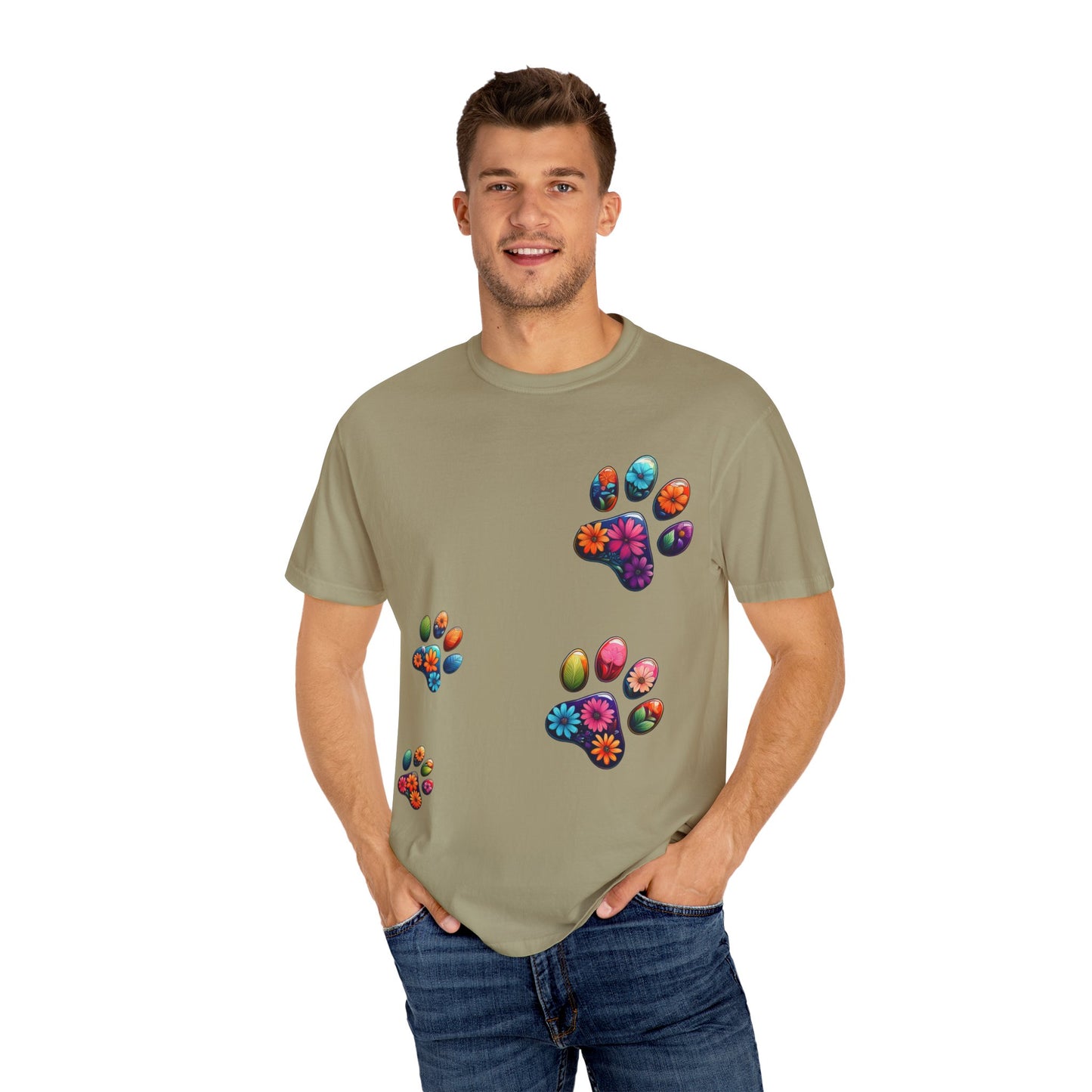 Floral Paw Print T-Shirt for Pet Lovers