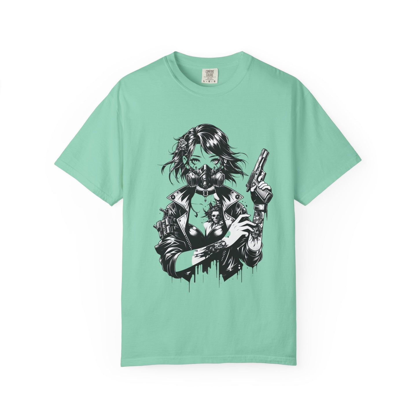 Edgy Graphic T-Shirt - Rebel Woman with Gun Design