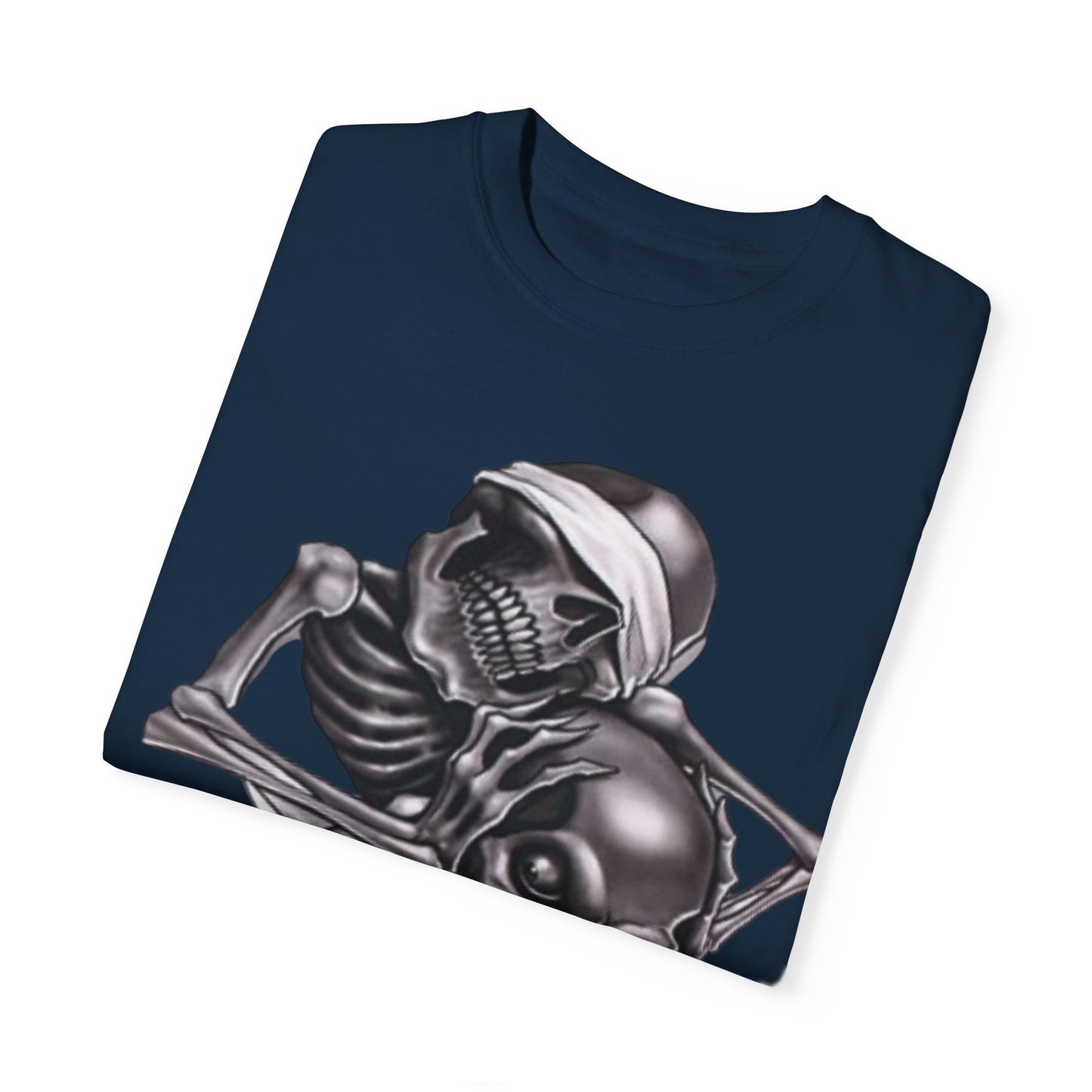 Unisex Garment-Dyed T-Shirt with Skull Design -hear no evil speak no evil see no evil- Edgy Streetwear for Halloween and Everyday