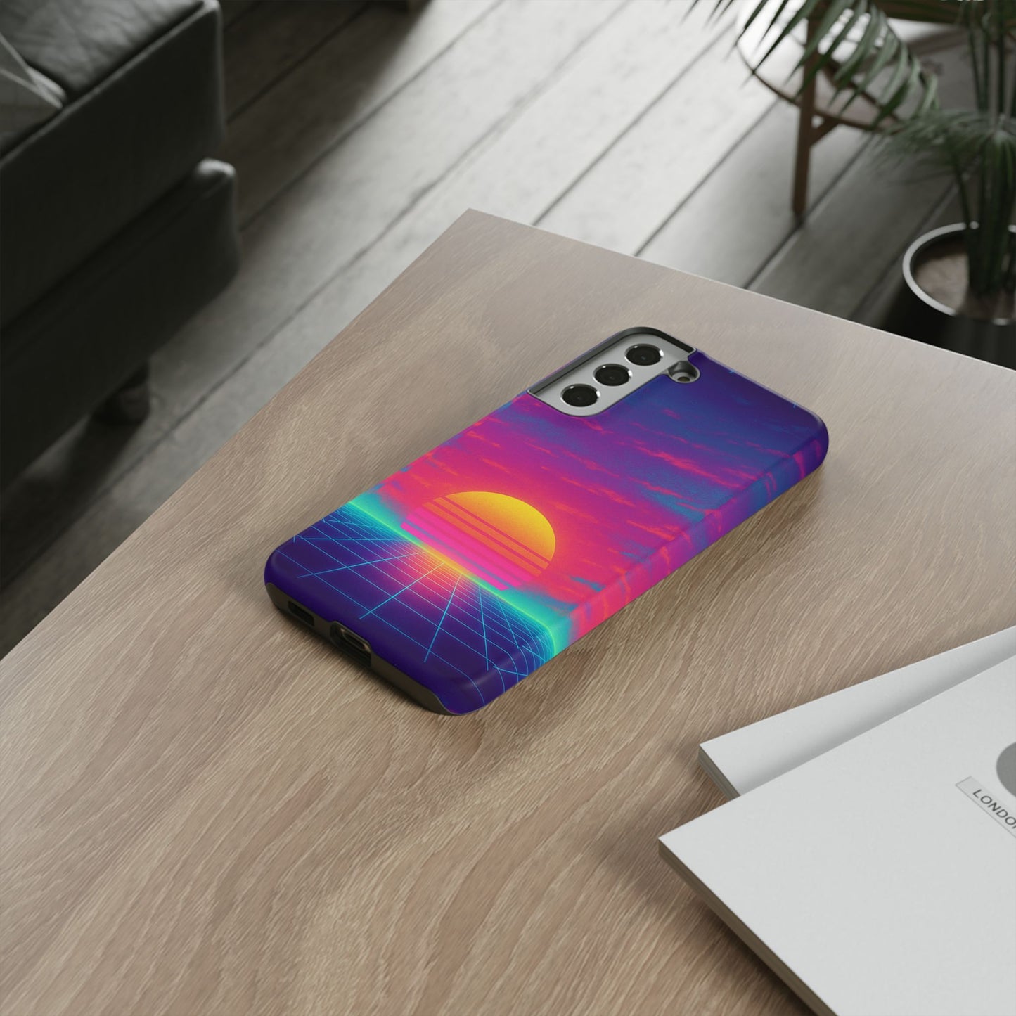 Retro Sunset Tough Phone Case - Vibrant 80s Aesthetic