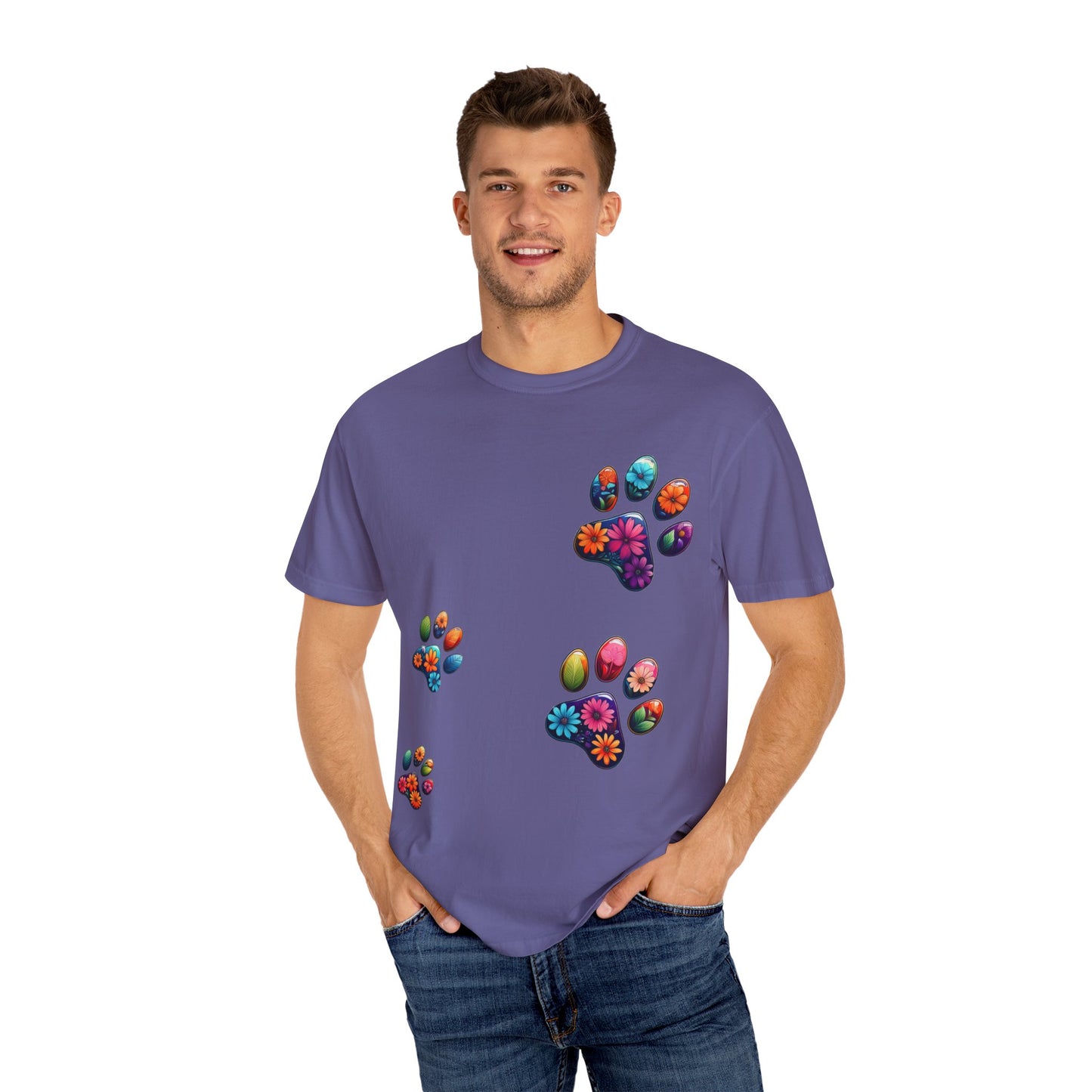 Floral Paw Print T-Shirt for Pet Lovers