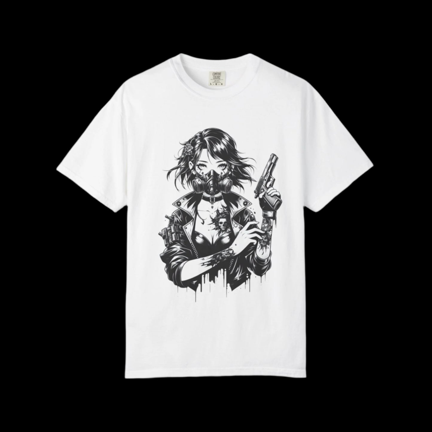 Edgy Graphic T-Shirt - Rebel Woman with Gun Design